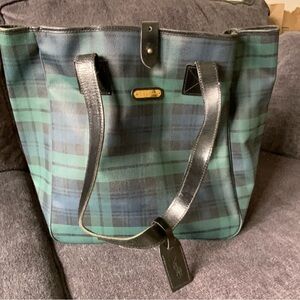 Classic Ralph Lauren Plaid Tote Bag with Black Accents